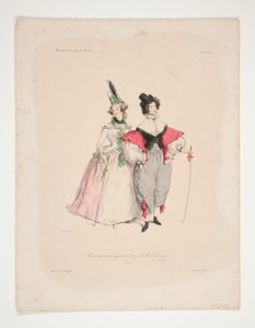 1834年のボールのためのオリジナルのトラベスティセメンス（原文ママ）。 2と3。 作： Paul Gavarni