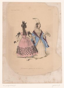 ボール ガウンの 2 人の女性 Travestissemens originaux pour les Bals de 1834 (オブジェクトのタイトル) イマジナティブ・クロージング（連載タイトル） ファンタジー (オブジェクトのシリーズ タイトル) 作： Paul Gavarni