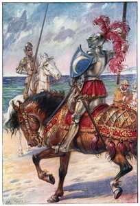 ホワイトムーンの騎士、「ドンキホーテの冒険」のイラスト、G。ベルウントサンズ社発行、1911年 作： Paul Hardy