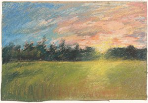 夕暮れの牧草地 作： Paul Huet