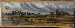1820年、シャン・ド・マル近くのキュネット通りのセーヌ河岸（1820年）（絵画） 作： Paul Huet