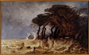 オンフルール近郊のグラン・マリー・デ・デキノックス ポール・ユエ（1803-1869）画 1861年 日の丸1,01×1,64メートル 作： Paul Huet