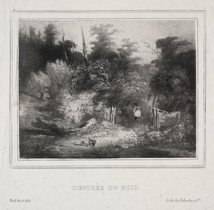 風景：森の入り口、1829年。 作： Paul Huet
