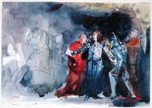 ウィリアム・シェイクスピア（1564-1616）作「ハムレット」第一幕の一場面「ハムレットに現れる王の亡霊」（水彩・紙） 作： Paul Huet