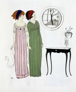 ポール・ポワレの創作は、ポール・イリベが描いた「ポール・ポワレのドレス」から引用されています。1908 作： Paul Iribe