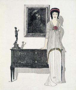 ポール・ポワレのクリエイション ポール・イリベが描いた「Les Dresses de Paul Poiret」より。1908 作： Paul Iribe