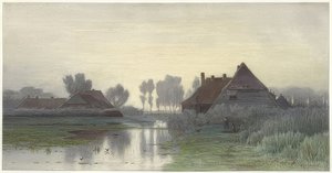 朝の霧の農家。 1838-1903 作： Paul Joseph Constantin Gabriel