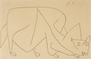 潜んでいる猫; 猫が潜む 作： Paul Klee