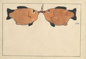 無題（2匹の魚、フィッシュフック、ワーム）。 1901 作： Paul Klee