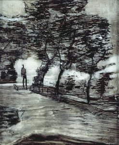 Caminho do parque, com homem alto e cachorro 作： Paul Klee