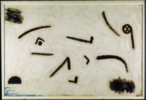無題（黒い背景にサイン）、C.1940（紙に色と接着剤） 作： Paul Klee