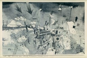 深刻な脅威にさらされているピンツの街の眺め 作： Paul Klee
