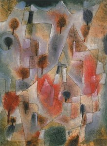 1920年、青と赤の木々のある風景。 作： Paul Klee