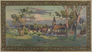 ティアイス市庁舎のためのスケッチ：教会のある村、1902年頃（油彩・キャンバス） 作： Paul Léon Felix (attr. to) Schmitt
