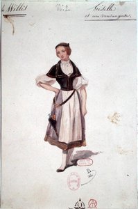 アドルフ・アダム（1803-56）による同名のバレエのための「ジゼル」の衣装デザイン 1841年（水彩・紙） 作： Paul Lormier