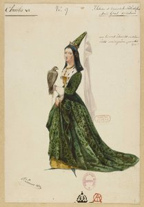 バイエルンのイザベラ。 Fromental HalévyによるオペラCharles VIの衣装デザイン、1843年. 作： Paul Lormier