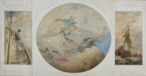 パリのオテル・ド・ヴィル食堂のためのスケッチ：水、土、空気、1891年から1892年の間（キャンバスに油彩） 作： Paul Louis Delance