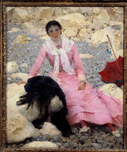 海岸でのフェルナンデ・マタイ（1857-1941）の肖像 ポール・マタイ（1844-1929）の絵画 19世紀 日0,55x0,46 m パリ、オルセー美術館 作： Paul Mathey