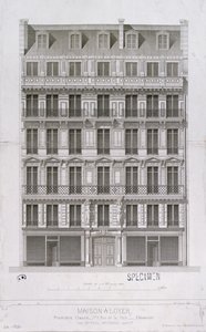 1860年頃、パリのラペ通りにあるオスマンスタイルの干潟のブロックのデザイン 作： Paul Mesnard