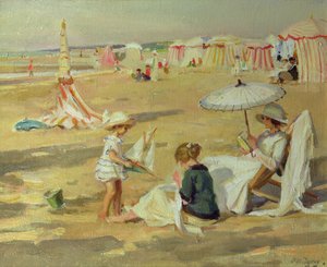 ビーチで彼女の子供を持つ母 作： Paul Michel Dupuy