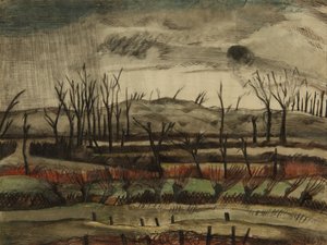 荒涼とした風景、イーペル峡谷 作： Paul Nash