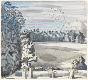 ルークのいる風景、1913-14年頃（紙に黒いチョークと水彩）