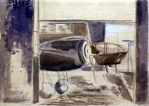 Long-Nosed Blenheim (紙にチョークと水彩) 作： Paul Nash