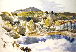 青いプール（紙に水彩） 作： Paul Nash