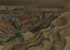 風景：丘60、1917年頃（紙にインクと水彩） 作： Paul Nash