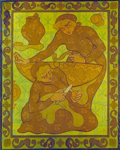 ポール・ランソン(1864-1909)作「リンゴの皮むき」タペストリー 20世紀 個人蔵 作： Paul Elie Ranson