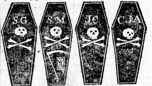 1770年3月12日、ボストン官報に掲載された、ボストン虐殺からの4つの棺の絵