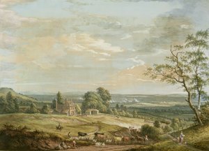 ボックスリーヒルのローワーベルインからのメードストンの遠景（紙にガッシュ） 作： Paul Sandby