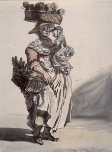 子供を抱えたロンドンの緑の野菜売り手、1759年 作： Paul Sandby