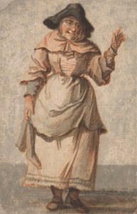 ニヤリと左手で身振りをする古い市場の女性 作： Paul Sandby