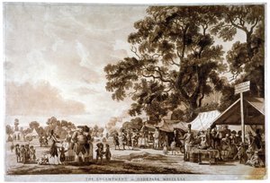1780 年、ロンドン、ハイド パークの陸軍キャンプ。 作： Paul Sandby