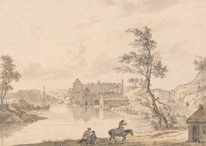 アイルランド、リムリック近くのアスキートン修道院、ディール川沿い 作： Paul Sandby