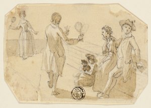 羽根と羽子板で遊ぶカップル 作： Paul Sandby