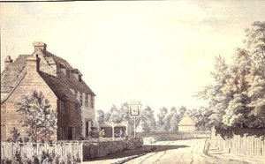 村のパブの外にいる人たち 作： Paul Sandby