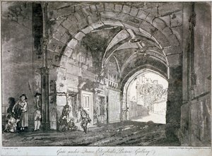 エリザベス女王の絵画ギャラリーの下の門、ウィンザー城、バークシャー、1812 作： Paul Sandby
