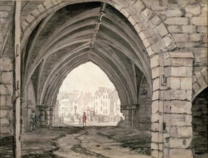 キヤノンゲートの景色を望むホリールード修道院の一部（ペンとインク、ウォッシュ付き） 作： Paul Sandby