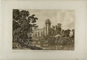 南東から見たウォリック城の一部、プレート 4 作： Paul Sandby