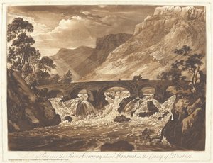 Denbigh 郡の Llanrwst 上の Conway 川に架かる Pont-y-Pair 作： Paul Sandby