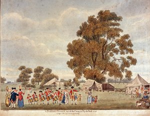 ハイドパークのキャンプから出た「売春婦のドラム」、1780 作： Paul Sandby
