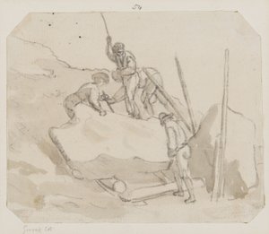 採石場（紙に鉛筆、ブラシ、灰色のウォッシュ） 作： Paul Sandby