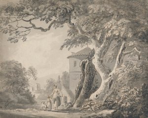 人物と犬のロマンティックな風景 作： Paul Sandby