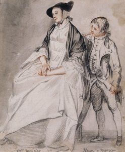 椅子に座っているメルシエ夫人と彼女の末っ子、後ろに立っているヘンリーメルシエの研究 作： Paul Sandby