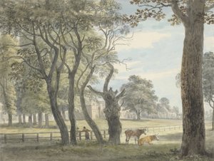 火薬庫、ハイドパーク、1790年頃（水彩、ペンとインク、紙の上のグラファイト上のクレヨン） 作： Paul Sandby