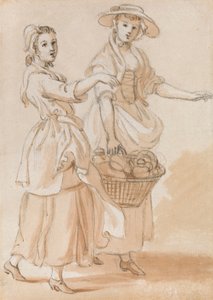 バスケットを運ぶ 2 人の女の子 作： Paul Sandby