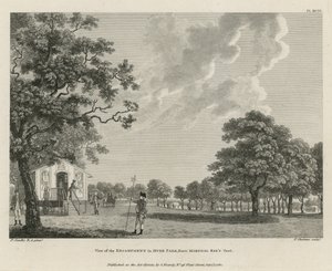 サックス元帥のテントからのハイドパークの野営地の眺め 作： Paul Sandby