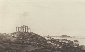 レヴァントの景色: 島を見下ろすスニヌムの丘の上の廃墟の寺院 作： Paul Sandby